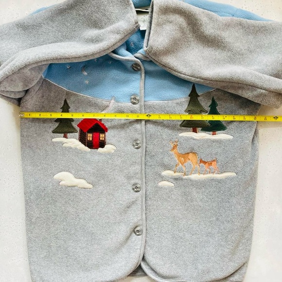 Northern Reflections Cozy Warm Blue Grey Fleece Jacket Embroidered Winter Cabin - Picture 6 of 8